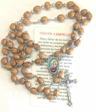 Catholic Rosary Necklace Olive Wood St.Lucy Jerusalem Santa Lucia Rosario