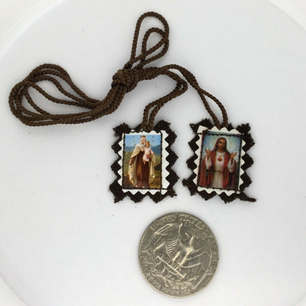 2 X Sacred Heart Of Jesus & Our Lady Of Mount Carmel Brown Scapular Escapularo