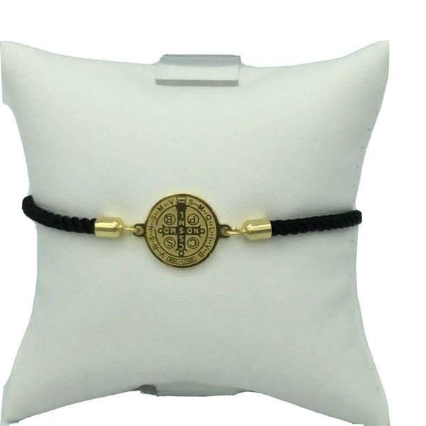 Saint St Benedict Bracelet Adjustable black Cord Medal Pulsera negra  San Benito