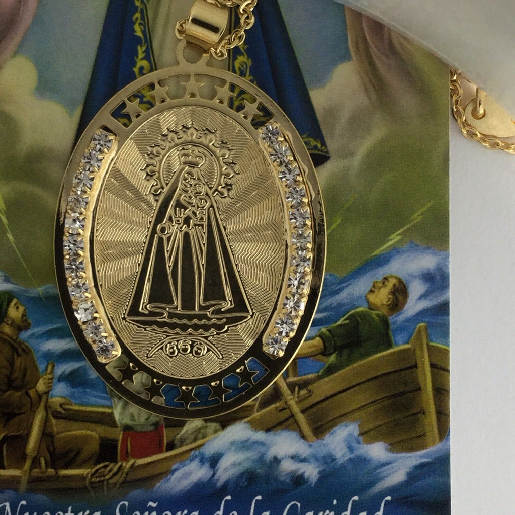 Caridad del Cobre Medal Necklace 18K Gold Plated Medalla -20 inch Chain Maria