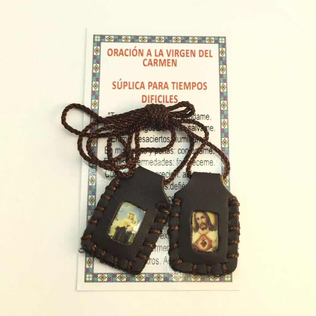 Sacred Heart of Jesus Christ Virgen of Mount Carmel Leather Scapular escapulario