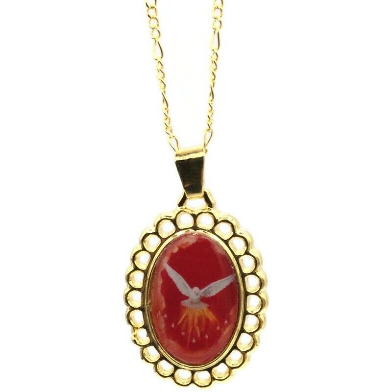 Holy Spirit Dove Medal Confirmation Espíritu Santo Gold Plated Pendant Necklace 