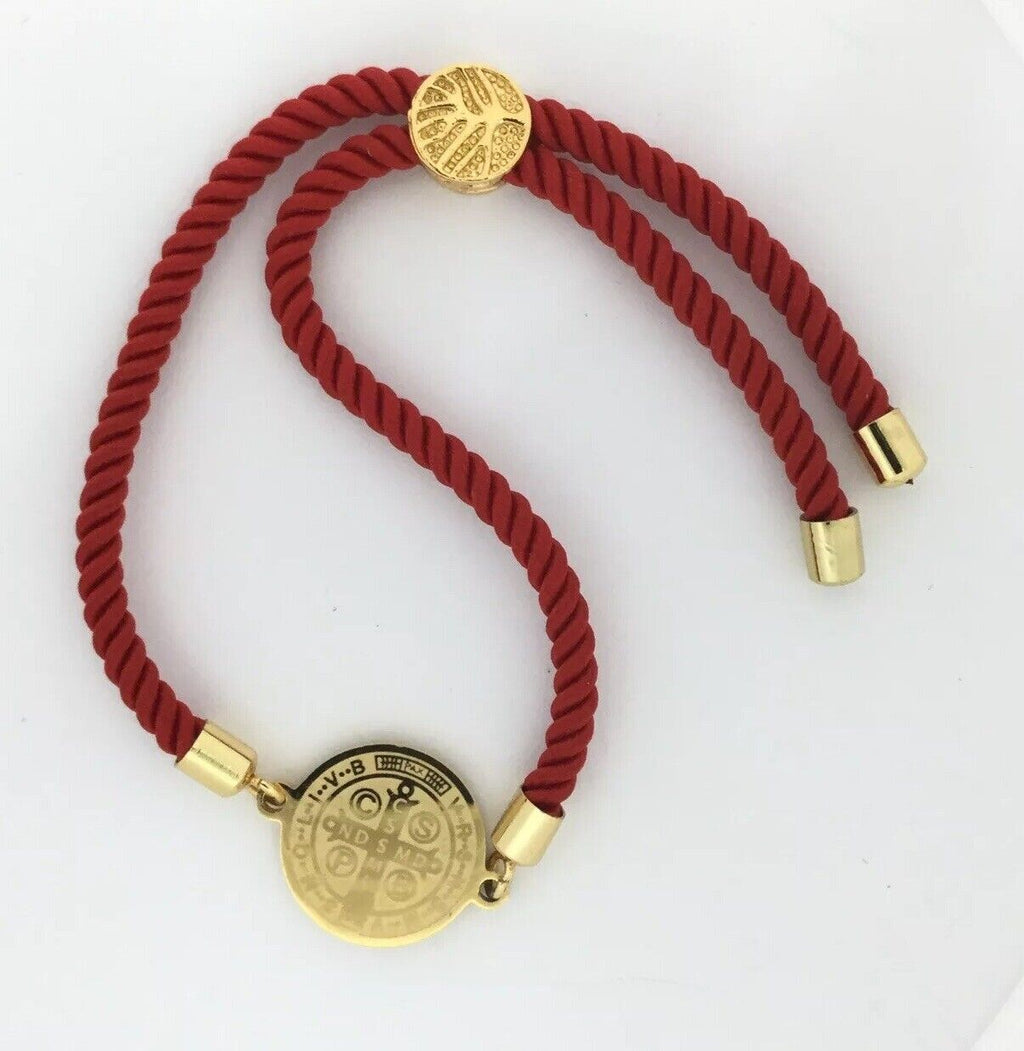 Saint St Benedict Bracelet Adjustable Red Cord Medal Pulsera Roja De San Benito