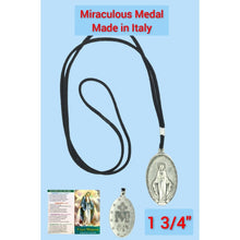  Large Miraculous Medal Virgin Mary Pendant Virgen Milagrosa Necklace Cord Italy