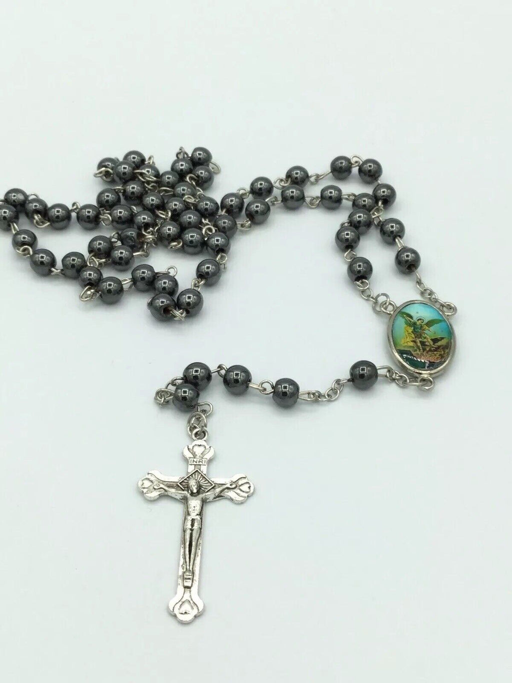 st.saint Michael Archangel Rosary Hematite San Miguel arcángel Necklace  Jesus