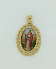 Saint Barbara Santa Barbara Chango Oval Medal Gold Plated Pendant Necklace Chain