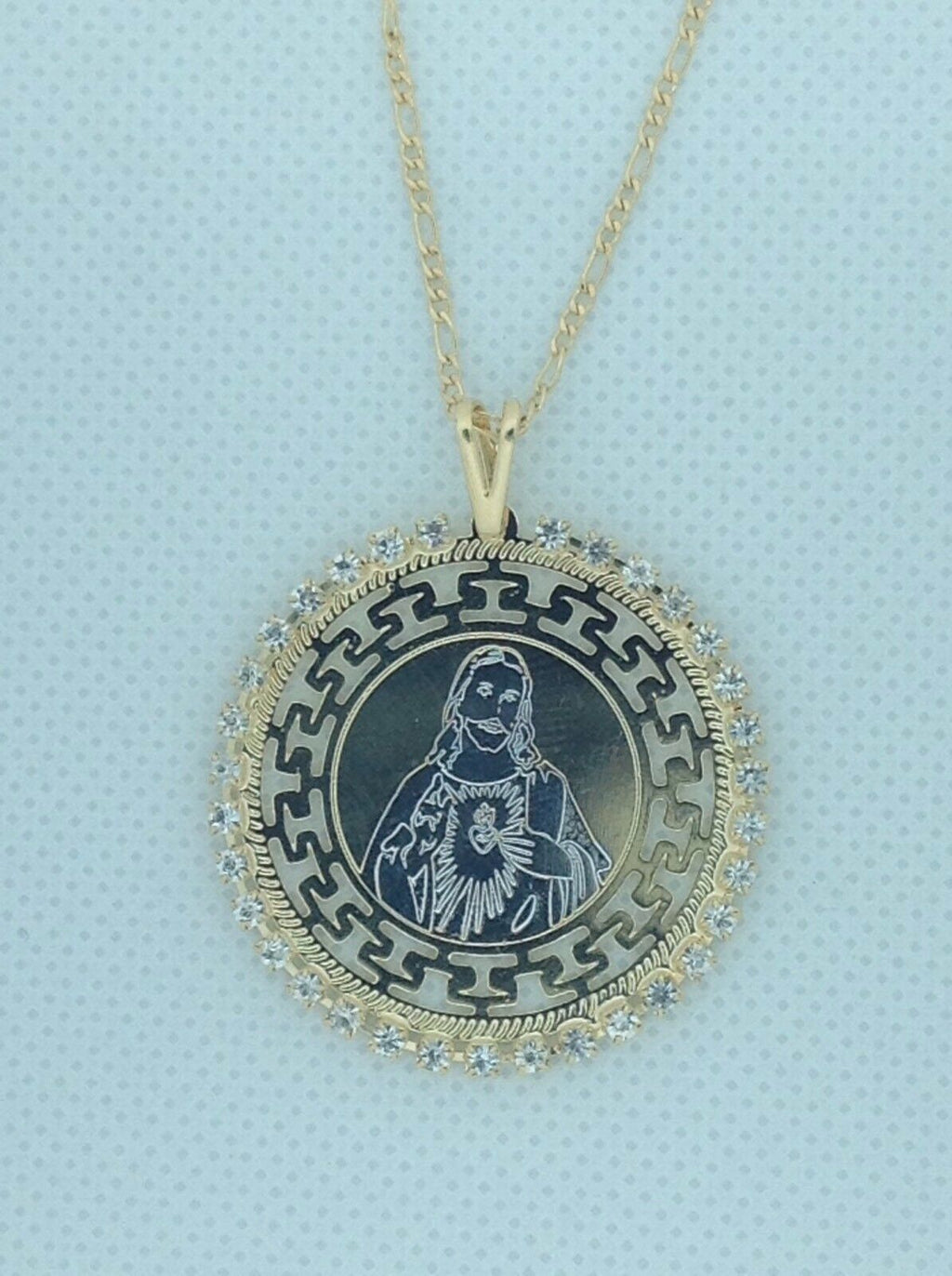 18k Gold Plated Sacred Heart of Jesus Christ Medal Catholic Pendant Necklace 20"