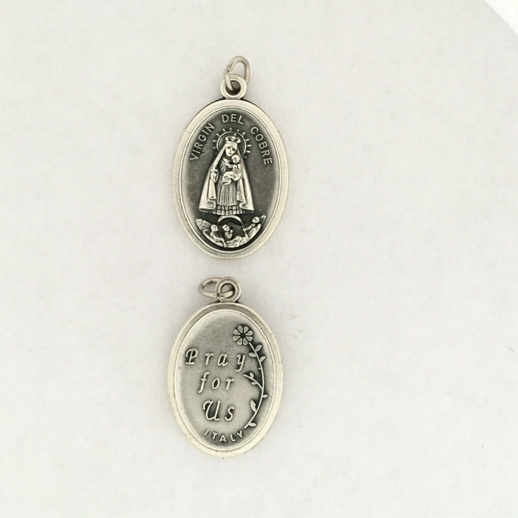  6 Virgen Caridad del Cobre 7/8" x 5/8" Silver Oxidized Medals FREE Prayer card 
