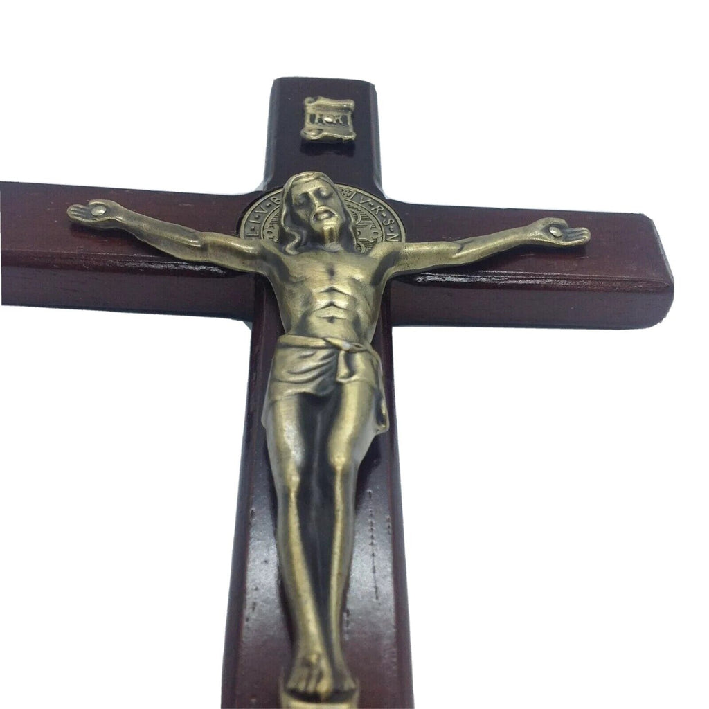 St.Benedict Medal Crucifix Jesus Wood Cross Cruz de San Benito Protection 8.5”