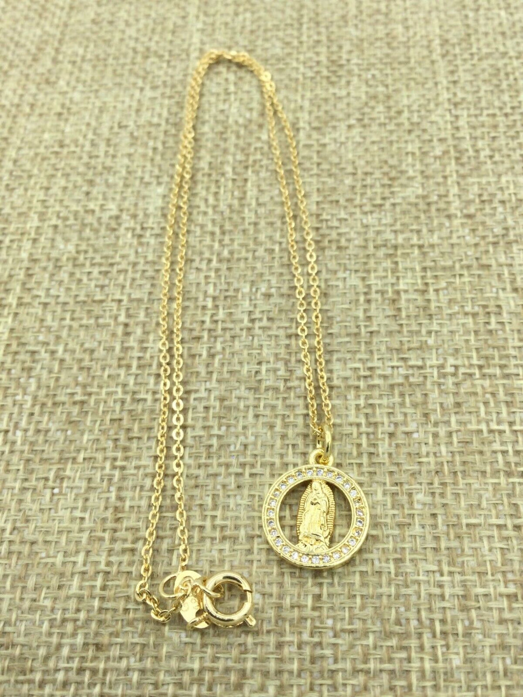 Our Lady Of Guadalupe 14k Gold Plated Medal Pendant Charm Necklace 16" Chain