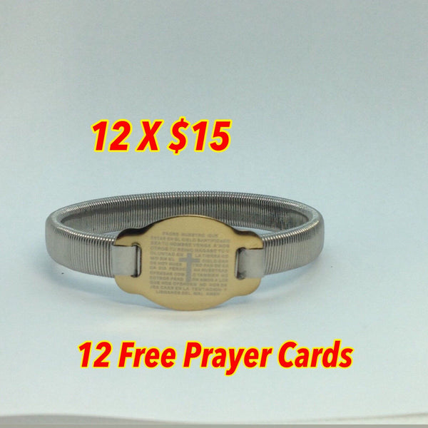 Men's Spanish Lord’s Prayer bracelet stainless steel stretch Christian lot of 12