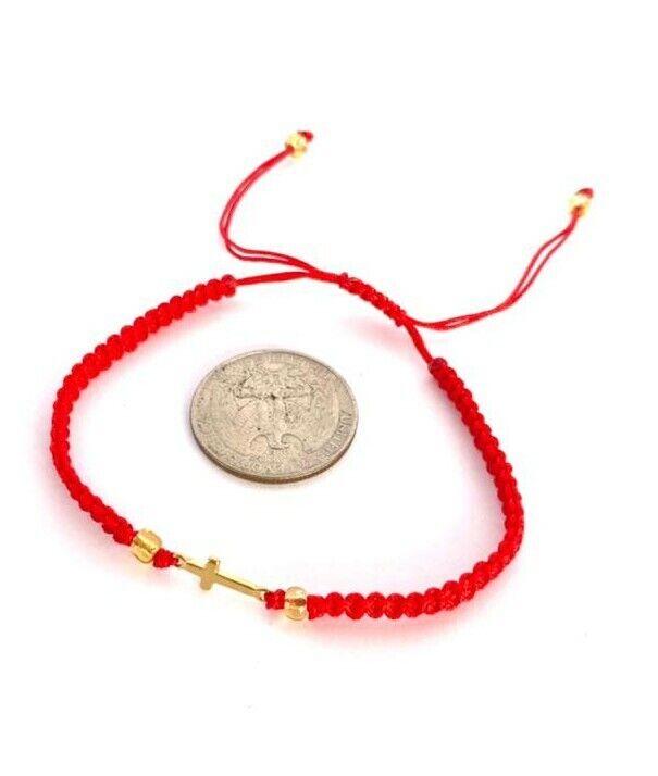 Red String Bracelet with Gold Plated Cross Adjustable