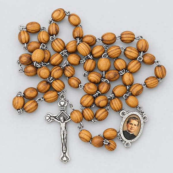  St. John Bosco Olive Wood Rosary Beads Jerusalem Necklace Oval Catholic Mary
