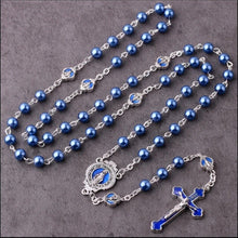 Catholic Virgin Mary Chain Rosary 6mm Blue Glass Pearl Beads Rosario Women