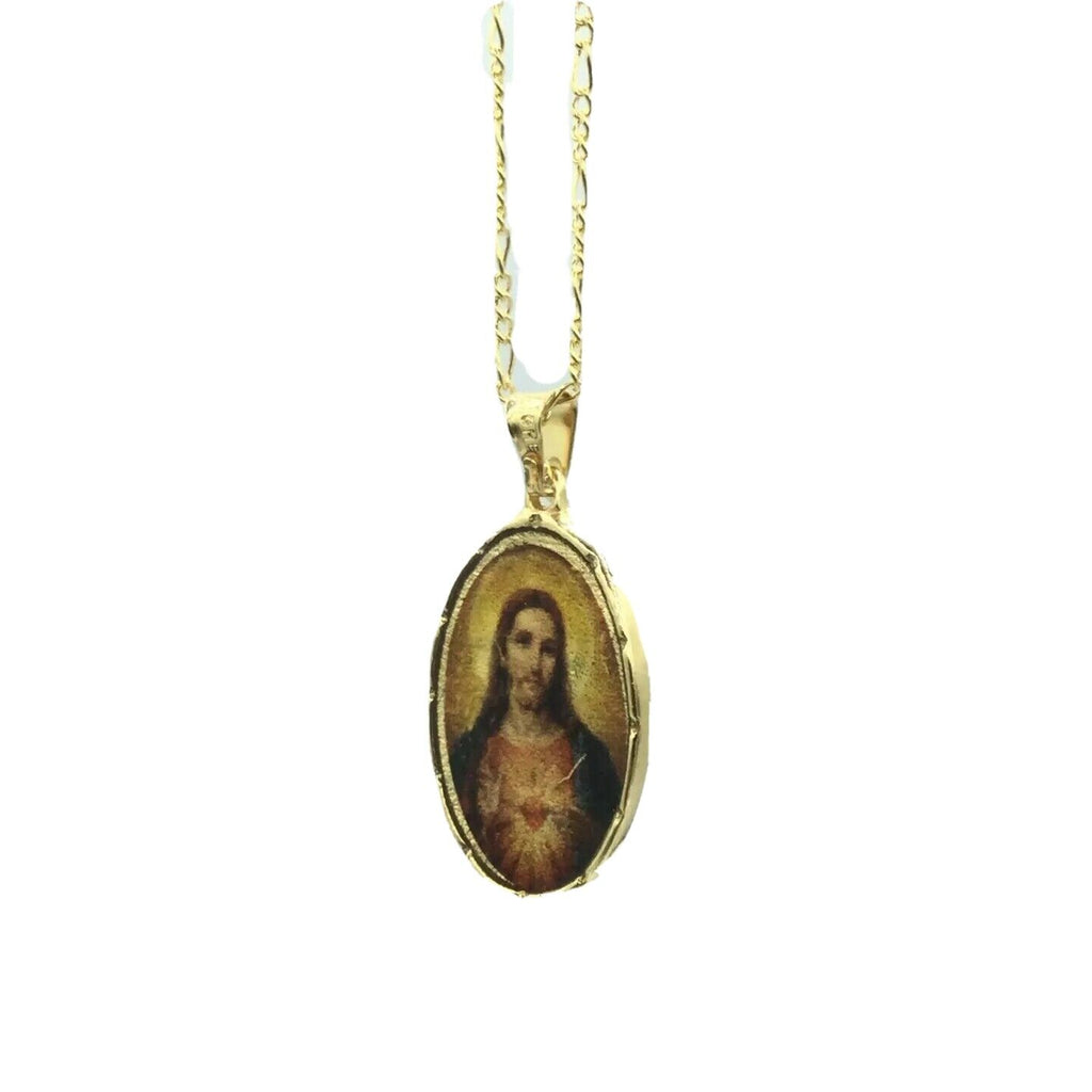 Sacred Heart of Jesus Sagrado Corazon Medal 18K Gold Plated with 20 inch Chain