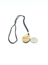 Santa Barbara Olive Wood Oval pendant Medal Necklace Cord Handmade Jerusalem