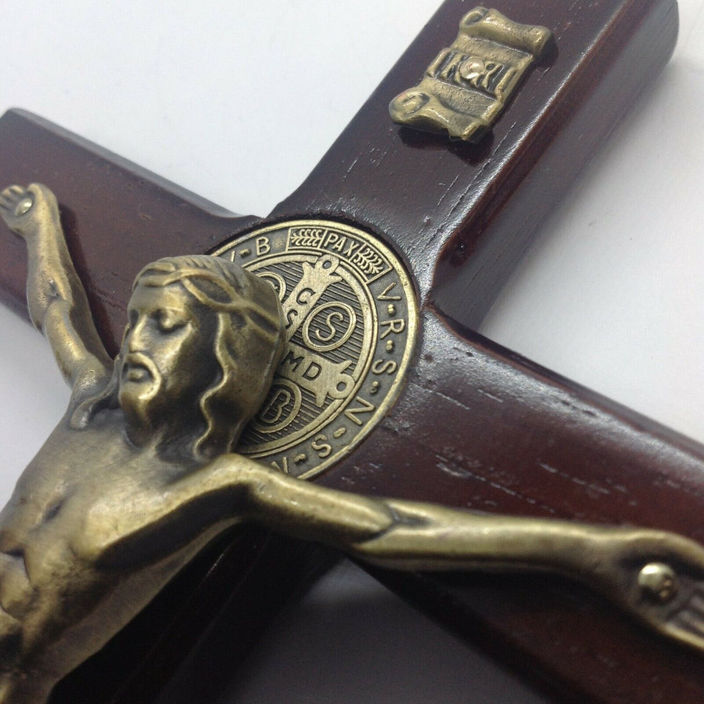 St.Benedict Medal Crucifix Jesus Wood Cross Cruz de San Benito Protection 8.5”