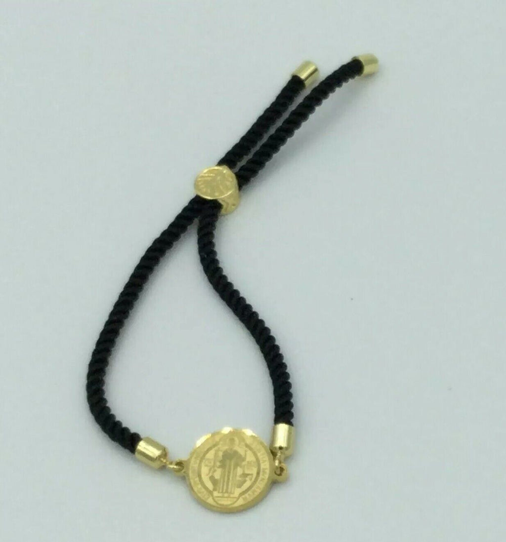 Saint St Benedict Bracelet Adjustable black Cord Medal Pulsera negra  San Benito