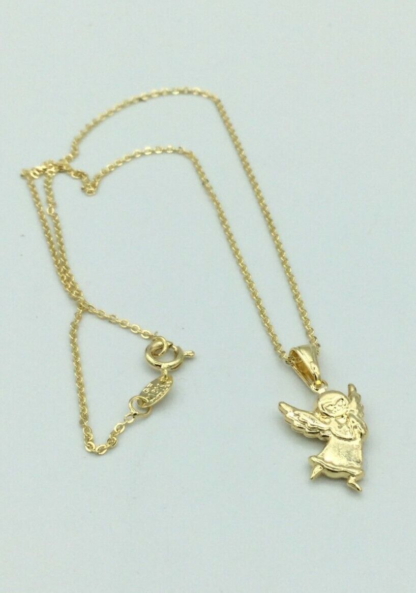 14K Gold Plated Praying Angel Pendant Charm Necklace Baby Kids white 16” Chain