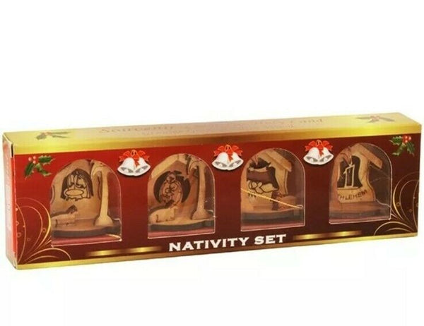 Olive Wood Christmas Tree Decoration - Nativity collection Set 4 Piece Gift Pack