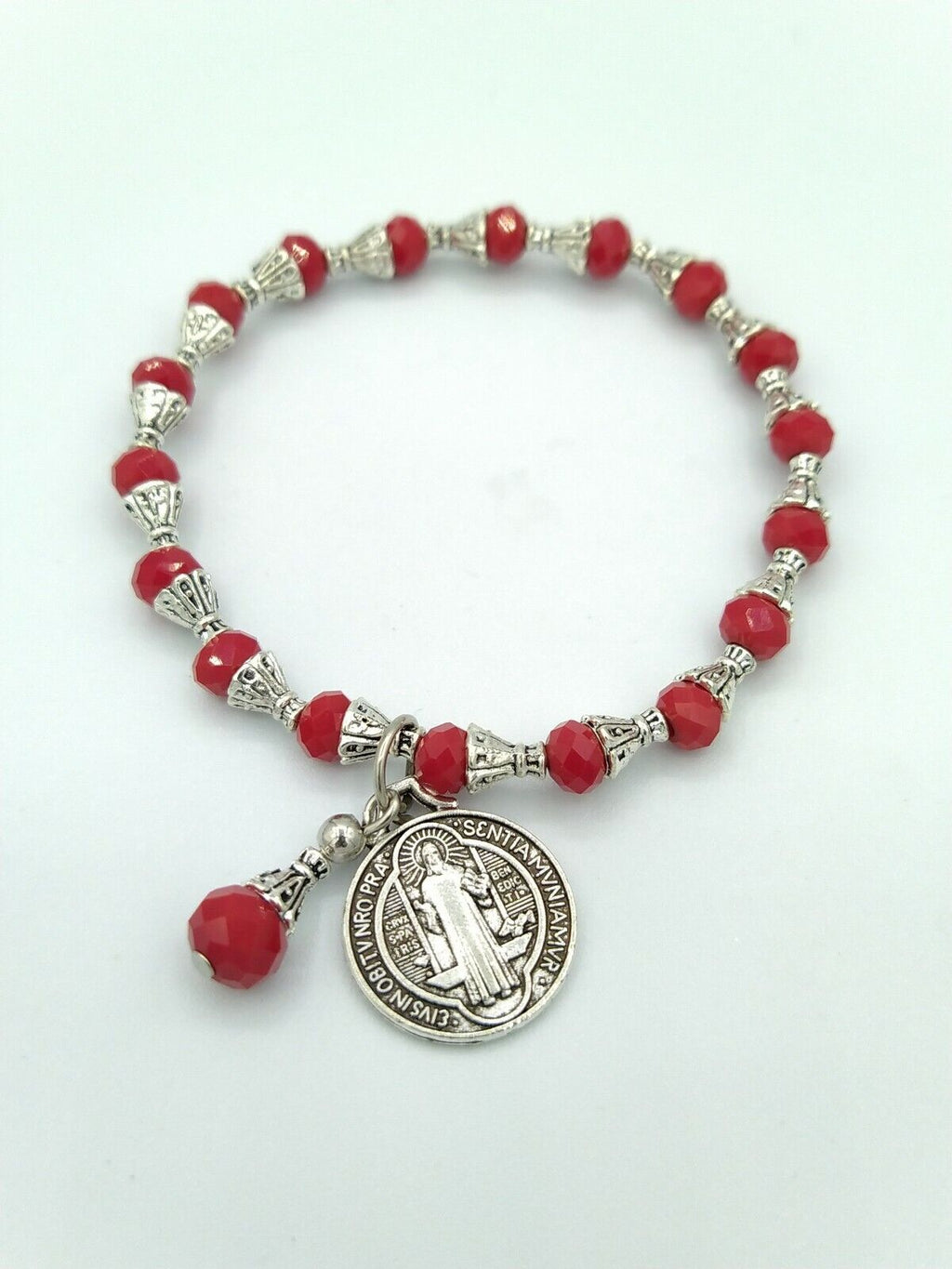 St. Saint benedict bracelet Pulsera De Medalla San Benito Cross Crucifix Red