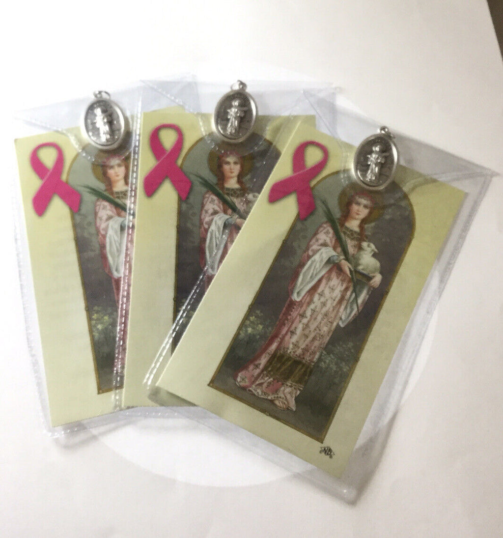 3 X Catholic Religious Medal Pendants Prayer Holy Card Saint Agatha Cancer Heal