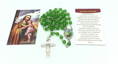 St.Saint Joseph Green Catholic  Rosary Necklace San Jose Rosario Oración Prayer 