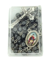 St. Saint Expedite San Expedito  Rosary Hematite Beads Necklace Prayer Card 