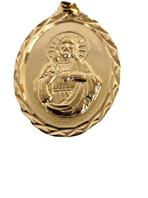 18k Gold Plated Sacred Heart Jesus Christ Medal Catholic Pendant Necklace 20"