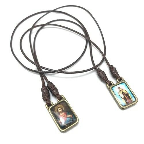 Metal Scapular Our Lady of Mount Carmel & Sacred Heart of Jesus Escapulario 