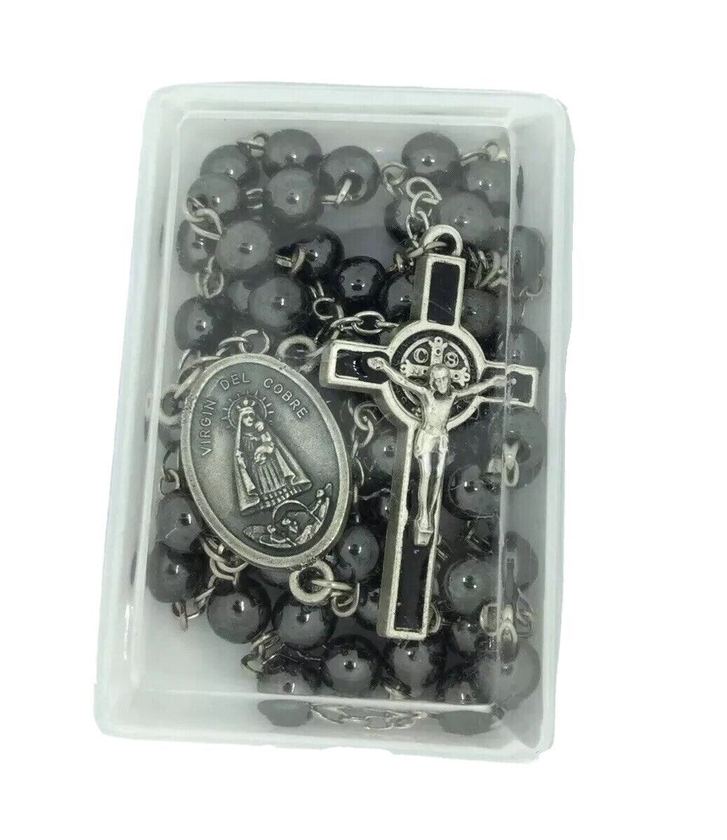 Caridad del Cobre Men's Rosary Hematite st.saint Benedict cross Necklace CUBA 