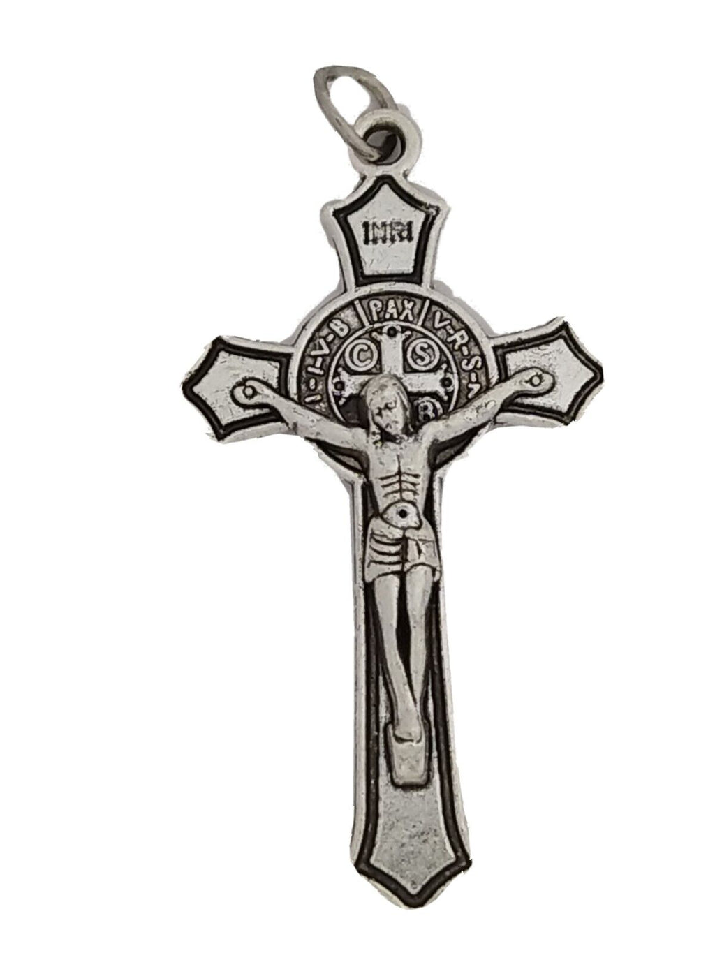 Saint St Benedict Medal Crucifix Cross Silver Plated Pendant Necklace 17" Cord