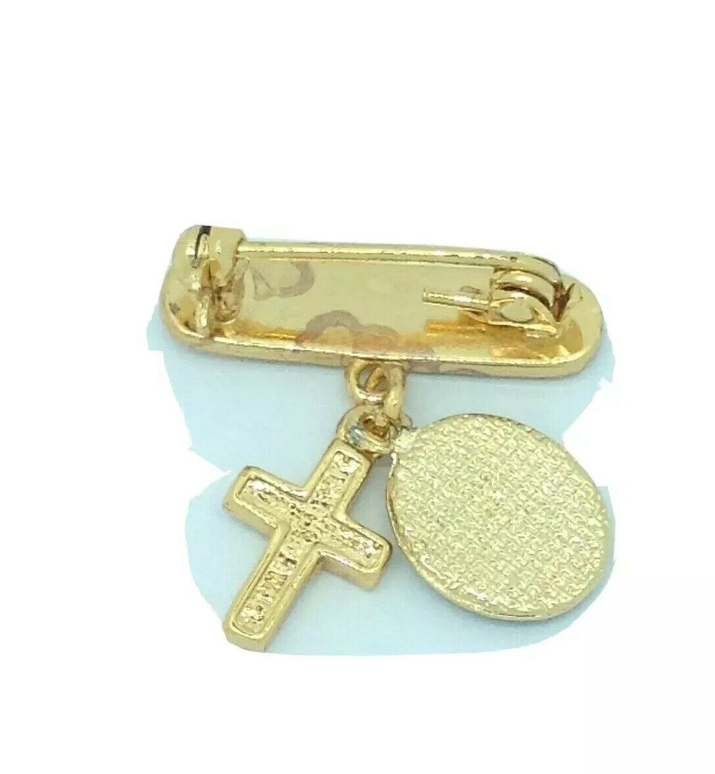 14k Gold Plated Caridad Del Cobre Newborn Baby Pin Dios Me Bendiga Luis Beltrán