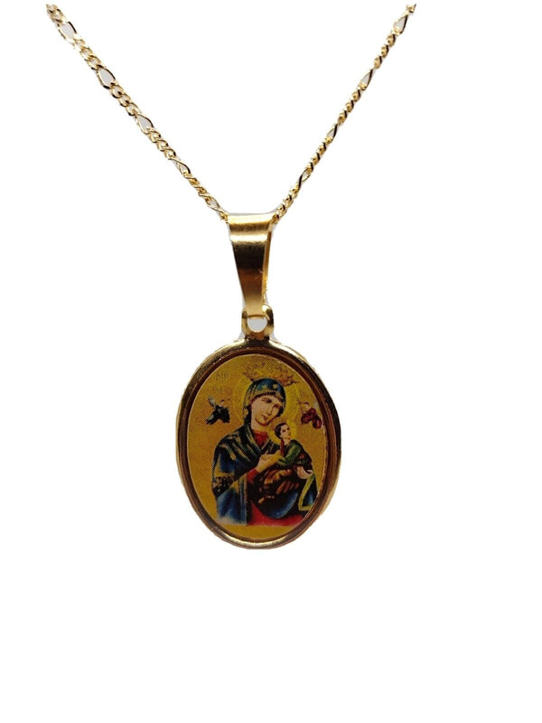 Virgen del Perpetuo Socorro Pendant 18k Gold Plated with 20 inch Chain perpetual