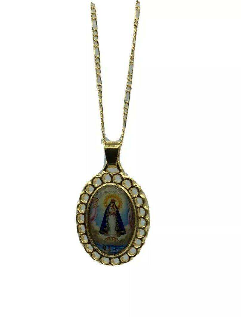 Caridad del Cobre Medal Catholic Religious Gold Plated Pendant Necklace Cruz