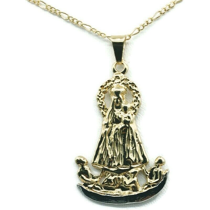 18k Virgen Caridad Del Cobre Our Lady of Charity Yoruba Pendant Necklace Medal