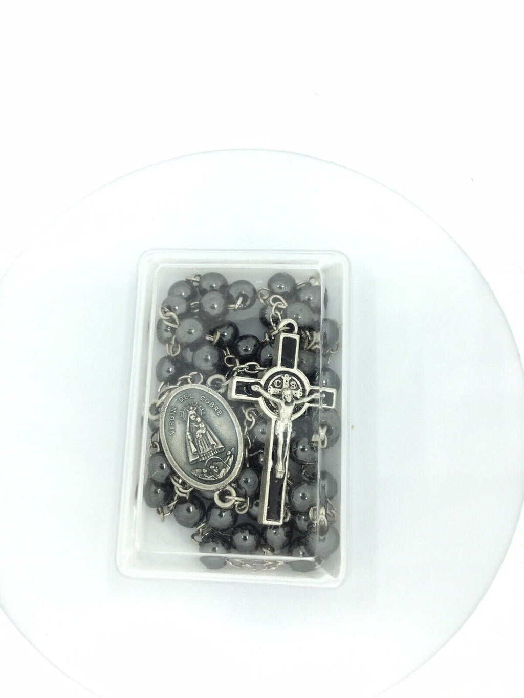 Caridad del Cobre Men's Rosary Hematite st.saint Benedict cross Necklace CUBA 