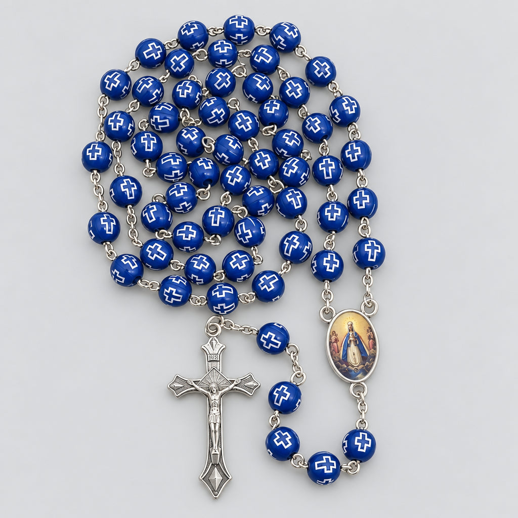 Virgen De REGLA ROSARIO Lady Of Regla Catholic Blue ROSARY Necklace Mary Yemaya 