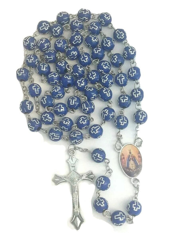 Virgen De REGLA ROSARIO Lady Of Regla Catholic Blue ROSARY Necklace Mary Yemaya 