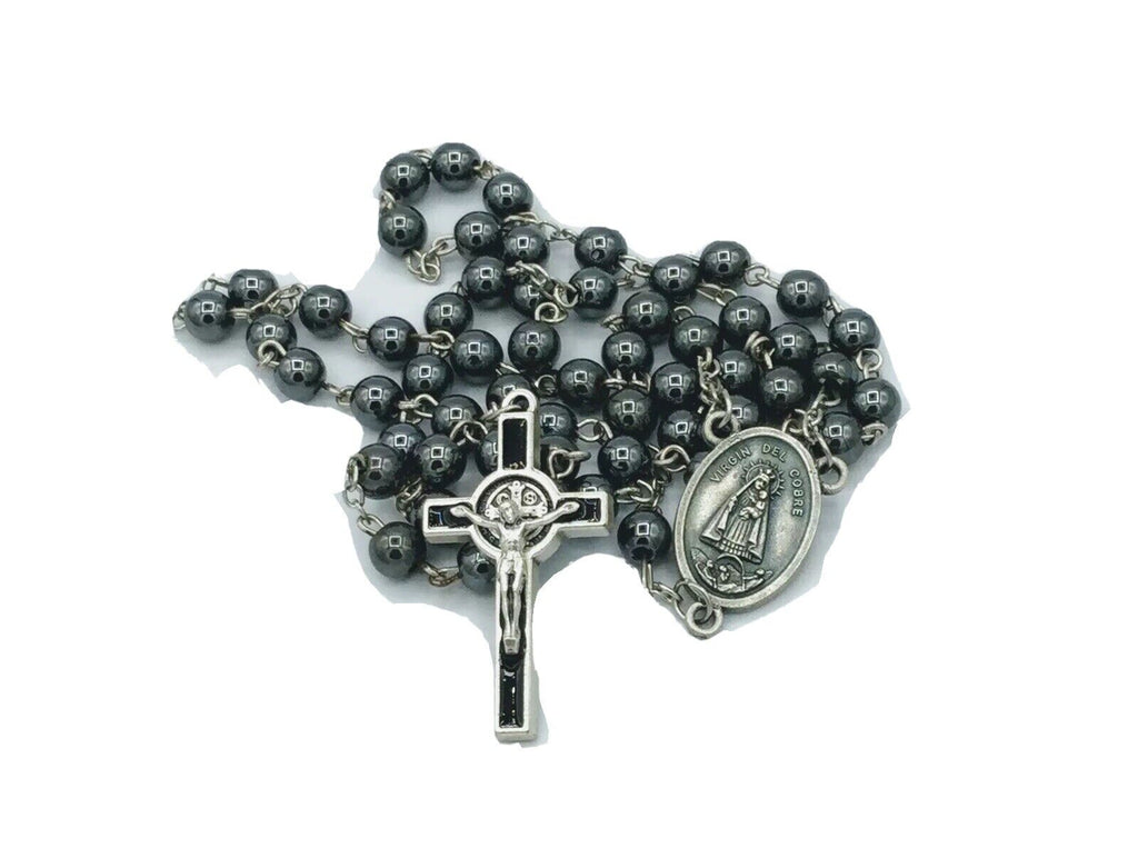 Caridad del Cobre Men's Rosary Hematite st.saint Benedict cross Necklace CUBA 