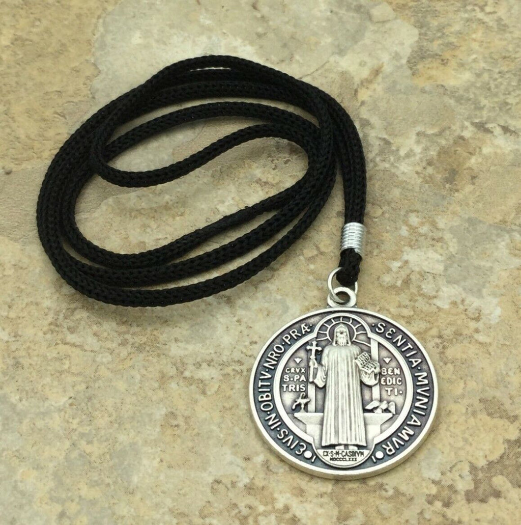  1 3/4" Saint St.Benedict Medal San Benito Pendant Necklace Cord Italy exorcism