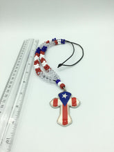 Puerto Rico Flag Cross Hanging Necklace Beads Cross Pendant Charm Silver Plated