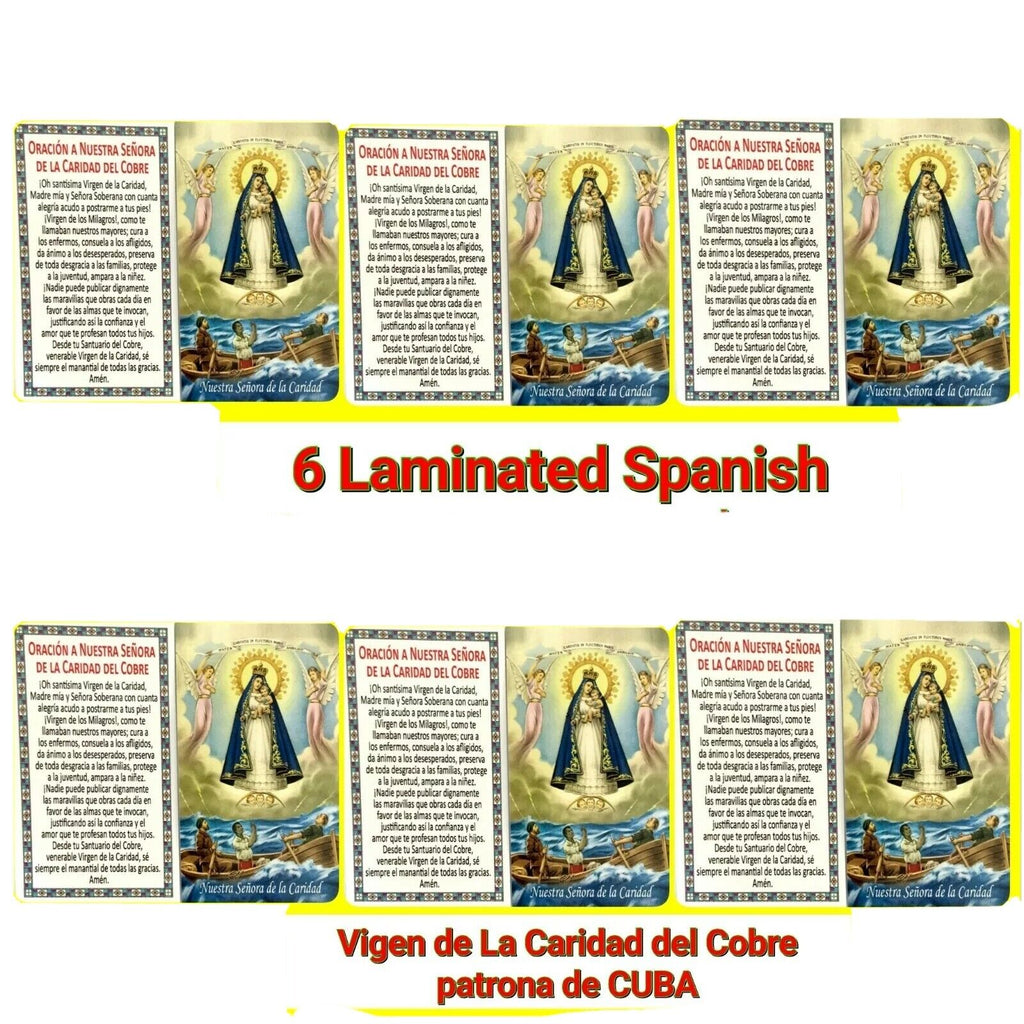 6 Caridad del Cobre Estampa Oracion laminada CUBA Spanish Prayer 3.5"X 2"