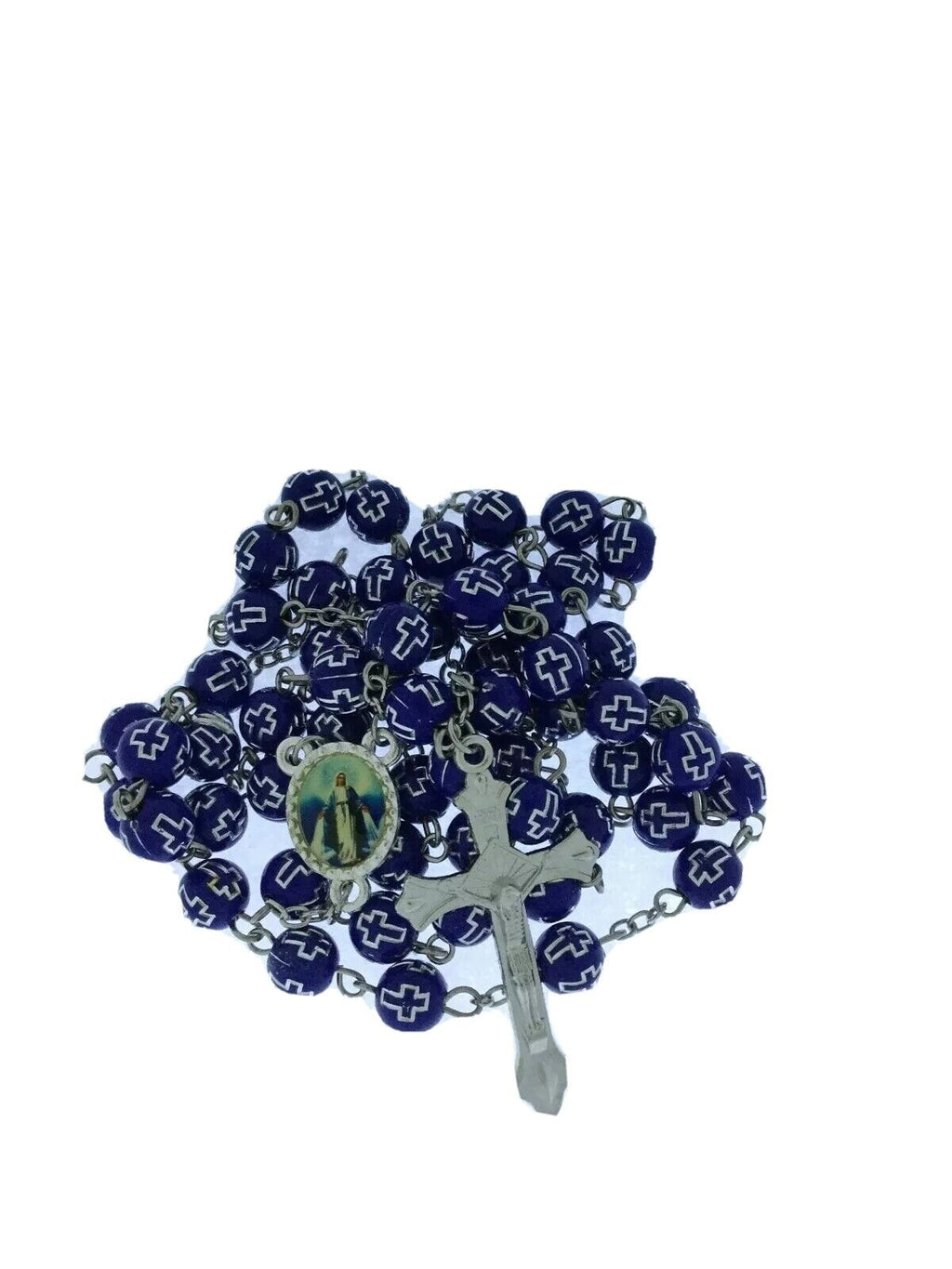 Catholic Rosary Necklace Blue Virgin Mary of Grace Virgen Milagrosa CROSS Jesus