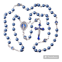 Catholic Virgin Mary Chain Rosary 6mm Blue Glass Pearl Beads Rosario Women