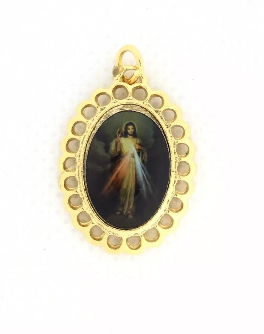 Divine Mercy Catholic Religious Medal Pendant Gold Plated Jesus  Misercordioso