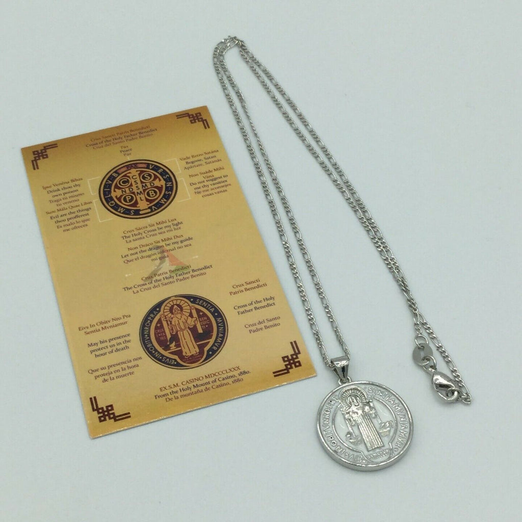 Catholic Saint St Benedict Medal Necklace Pendant Stainless Steel Cross Exorcism
