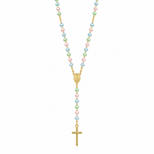 18K Gold-Filled Beaded Rosary Necklace with Cross & Virgin Mary Charm