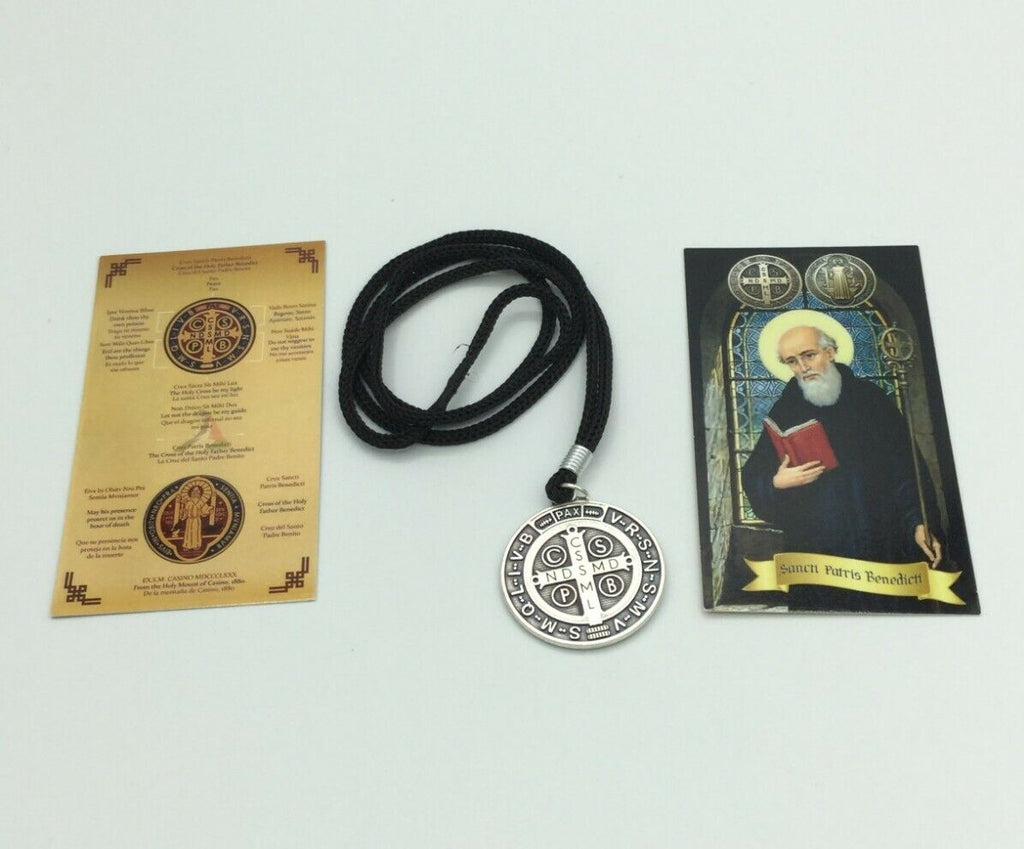 2X Medalla de San Benito Saint St Benedict Medallion Medal Pendant Cord Necklace