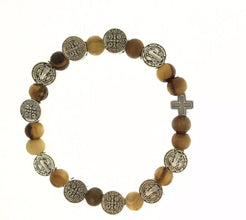 St.Saint Benedict Medal Jerusalem olive Wood Bead Cross Rosary Catholic Bracelet